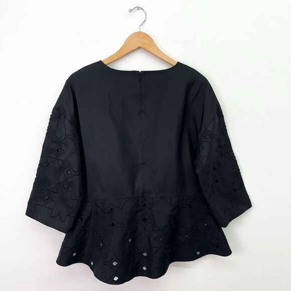 Tibi New York Women’s Black Silk Eyelet Elbow Length Pull Over Blouse - Picture 2 of 8